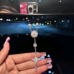 Silver Rosary Cross Necklace - Women Jewelry